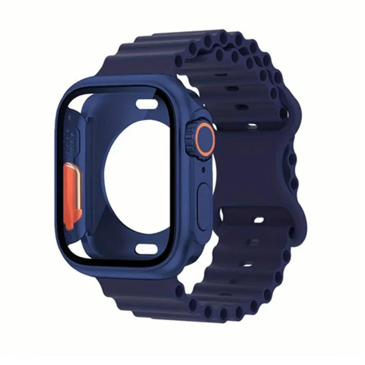 Butterfly Buckle Ocean Silicone Watch Band with Film Integrated PC Case, For Apple Watch Series 44mm, For Apple Watch Series 40mm, For Apple Watch Series 10 / 11 46mm, For Apple Watch Series 10 / 11 42mm, For Apple Watch Series 45mm