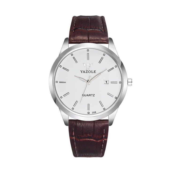 YAZOLE 308 Luminous Quartz Watch Men Watch, White Tray Brown Belt, White Tray Black Belt, Black Tray Black Belt, Black Tray Brown Belt, White Tray Silver Steel Strip, Black Tray Silver Steel Strip, Black Shell Black Tray Black Belt