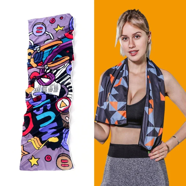 Gym Sports Cold Feeling Sweat-Absorbent Quick-Drying Cold Towel, Quick-Drying Towel, Size: 100 x 30cm(Music Festival), Quick-Drying Towel, Size: 100 x 30cm(Fire), Quick-Drying Towel, Size: 100 x 30cm(Geometric Triangle)
