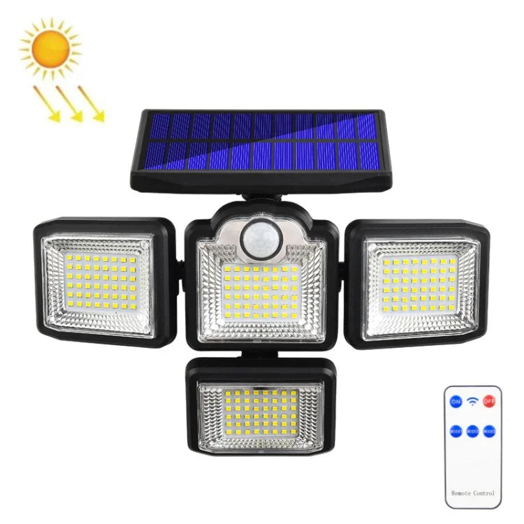 TG-TY085 Solar 4-Head Rotatable Wall Light with Remote Control Body Sensing Outdoor Waterproof Garden Lamp, Style:, 192 LED Integrated, 198 LED Integrated, 192 COB Integrated, 198 COB Integrated, 192 LED Separated, 198 LED Separated, 192 COB Separated