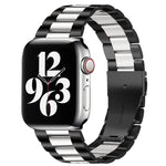 Für Apple Watch Series 10 42 mm / 9 &amp; 8 &amp; 7 41 mm / SE 3 &amp; SE 2 &amp; 6 &amp; SE 5 &amp; 4 40 mm / 3 &amp; 2 &amp; 1 38 mm Faltschließe, 3-Perlen-Armband aus Edelstahl