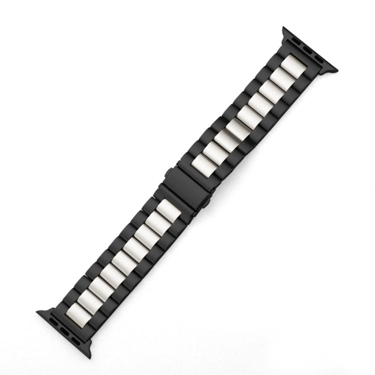 Für Apple Watch Series 10 42 mm / 9 &amp; 8 &amp; 7 41 mm / SE 3 &amp; SE 2 &amp; 6 &amp; SE 5 &amp; 4 40 mm / 3 &amp; 2 &amp; 1 38 mm Faltschließe, 3-Perlen-Armband aus Edelstahl