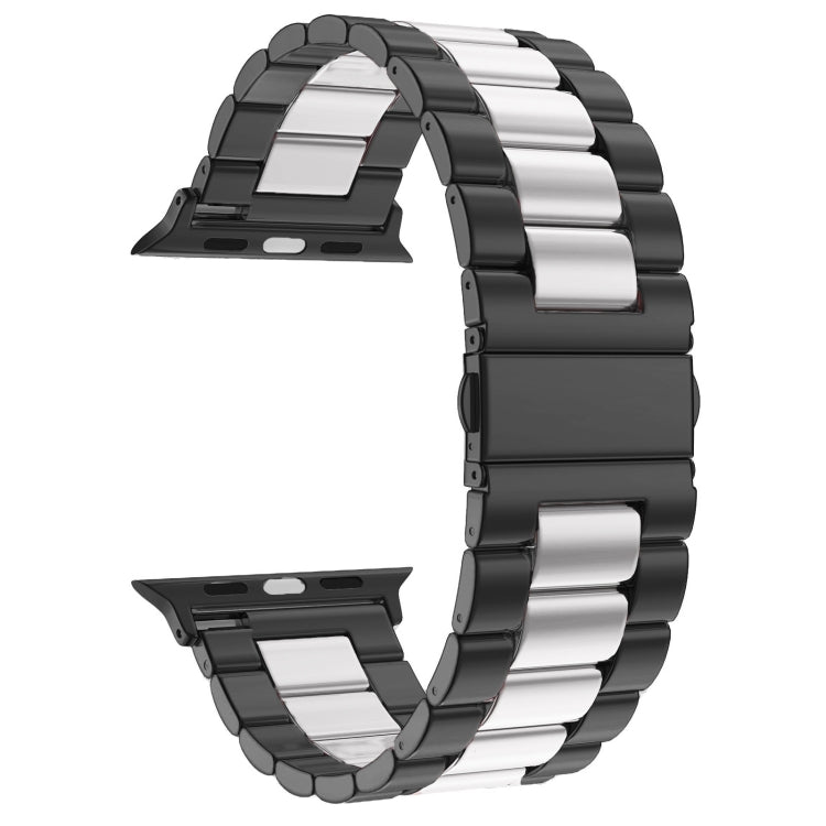 Für Apple Watch Series 10 42 mm / 9 &amp; 8 &amp; 7 41 mm / SE 3 &amp; SE 2 &amp; 6 &amp; SE 5 &amp; 4 40 mm / 3 &amp; 2 &amp; 1 38 mm Faltschließe, 3-Perlen-Armband aus Edelstahl