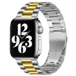 Für Apple Watch Series 10 42 mm / 9 &amp; 8 &amp; 7 41 mm / SE 3 &amp; SE 2 &amp; 6 &amp; SE 5 &amp; 4 40 mm / 3 &amp; 2 &amp; 1 38 mm Faltschließe, 3-Perlen-Armband aus Edelstahl