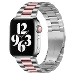 Für Apple Watch Series 10 42 mm / 9 &amp; 8 &amp; 7 41 mm / SE 3 &amp; SE 2 &amp; 6 &amp; SE 5 &amp; 4 40 mm / 3 &amp; 2 &amp; 1 38 mm Faltschließe, 3-Perlen-Armband aus Edelstahl