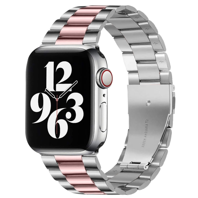 Für Apple Watch Series 10 42 mm / 9 &amp; 8 &amp; 7 41 mm / SE 3 &amp; SE 2 &amp; 6 &amp; SE 5 &amp; 4 40 mm / 3 &amp; 2 &amp; 1 38 mm Faltschließe, 3-Perlen-Armband aus Edelstahl