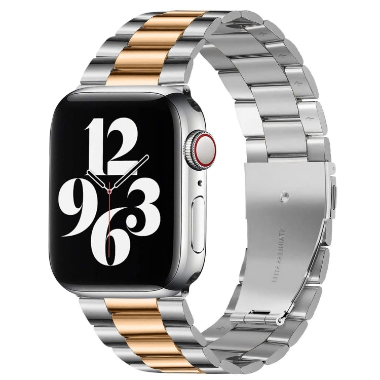 Für Apple Watch Series 10 42 mm / 9 &amp; 8 &amp; 7 41 mm / SE 3 &amp; SE 2 &amp; 6 &amp; SE 5 &amp; 4 40 mm / 3 &amp; 2 &amp; 1 38 mm Faltschließe, 3-Perlen-Armband aus Edelstahl