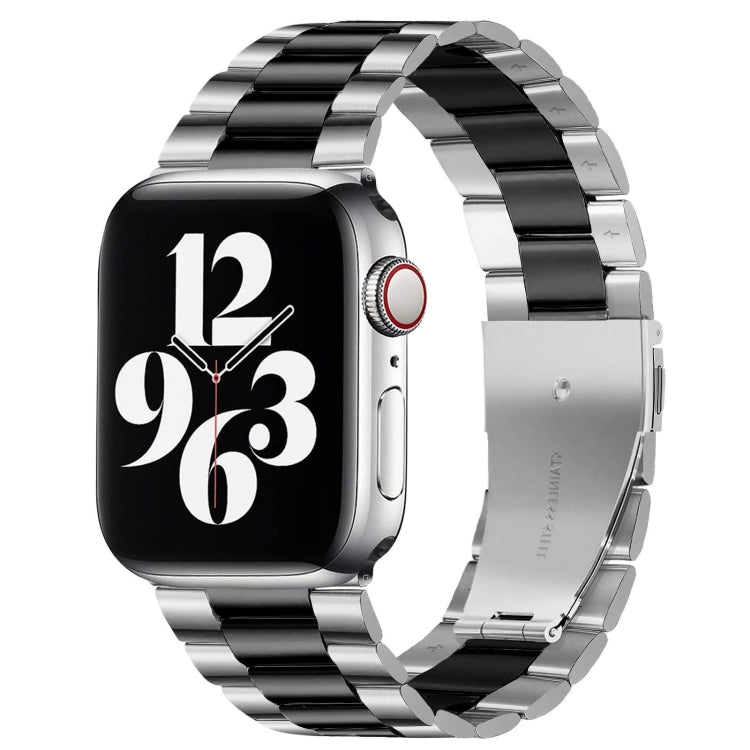 Für Apple Watch Series 10 42 mm / 9 &amp; 8 &amp; 7 41 mm / SE 3 &amp; SE 2 &amp; 6 &amp; SE 5 &amp; 4 40 mm / 3 &amp; 2 &amp; 1 38 mm Faltschließe, 3-Perlen-Armband aus Edelstahl