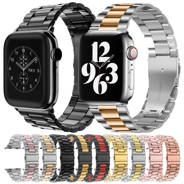 Für Apple Watch Series 10 42 mm / 9 &amp; 8 &amp; 7 41 mm / SE 3 &amp; SE 2 &amp; 6 &amp; SE 5 &amp; 4 40 mm / 3 &amp; 2 &amp; 1 38 mm Faltschließe, 3-Perlen-Armband aus Edelstahl