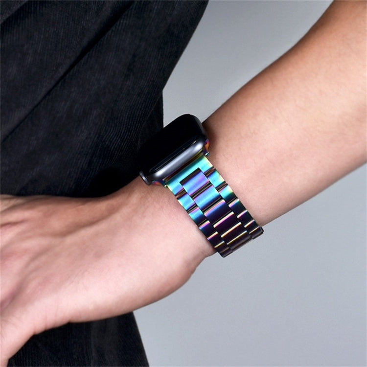 Für Apple Watch Series 10 42 mm / 9 &amp; 8 &amp; 7 41 mm / SE 3 &amp; SE 2 &amp; 6 &amp; SE 5 &amp; 4 40 mm / 3 &amp; 2 &amp; 1 38 mm Faltschließe, 3-Perlen-Armband aus Edelstahl