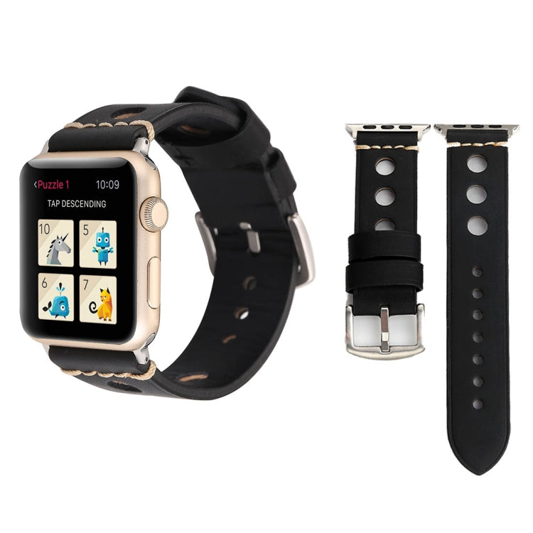 Für Apple Watch Series 7 45 mm / 6 &amp; SE &amp; 5 &amp; 4 44 mm / 42 mm 3 &amp; 2 &amp; 1 Retro-Armband aus echtem Leder mit Lochmuster, für 42 mm