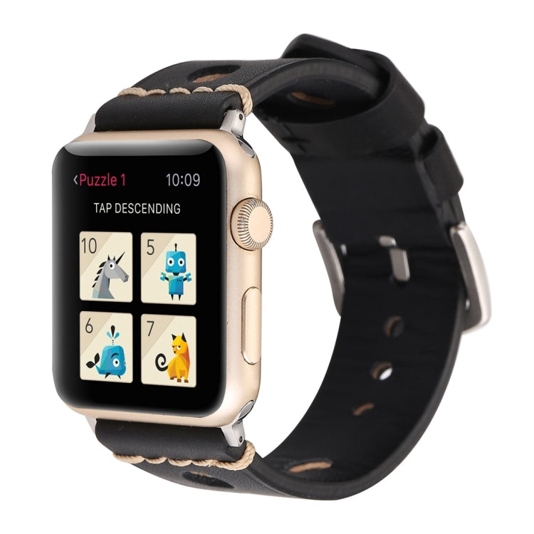 Für Apple Watch Series 7 45 mm / 6 &amp; SE &amp; 5 &amp; 4 44 mm / 42 mm 3 &amp; 2 &amp; 1 Retro-Armband aus echtem Leder mit Lochmuster, für 42 mm