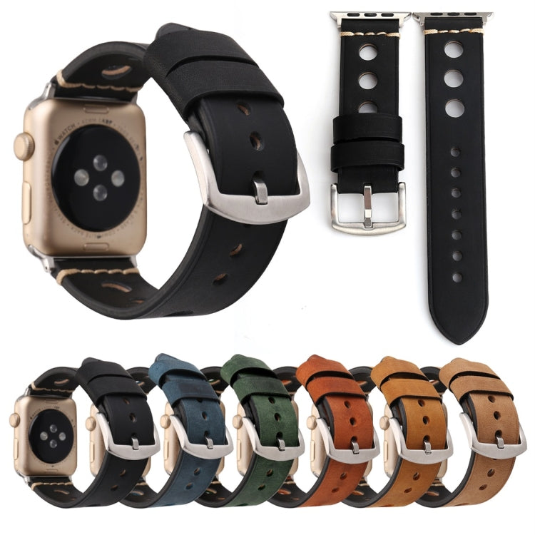 Für Apple Watch Series 7 45 mm / 6 &amp; SE &amp; 5 &amp; 4 44 mm / 42 mm 3 &amp; 2 &amp; 1 Retro-Armband aus echtem Leder mit Lochmuster, für 42 mm
