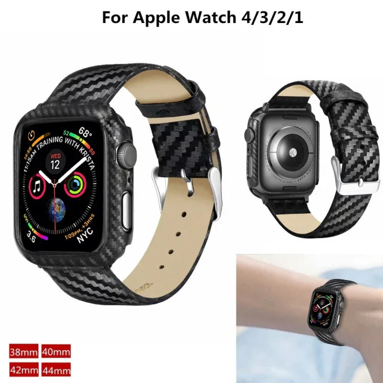 Armband und Rahmen aus echtem Leder und Kohlefaser für Apple Watch Series 4 (40 mm)