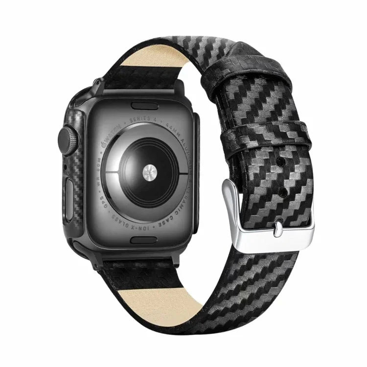 Armband und Rahmen aus echtem Leder und Kohlefaser für Apple Watch Series 4 (40 mm)