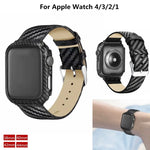 Armband und Rahmen aus echtem Leder und Kohlefaser für Apple Watch Series 3, 2 und 1 (38 mm)