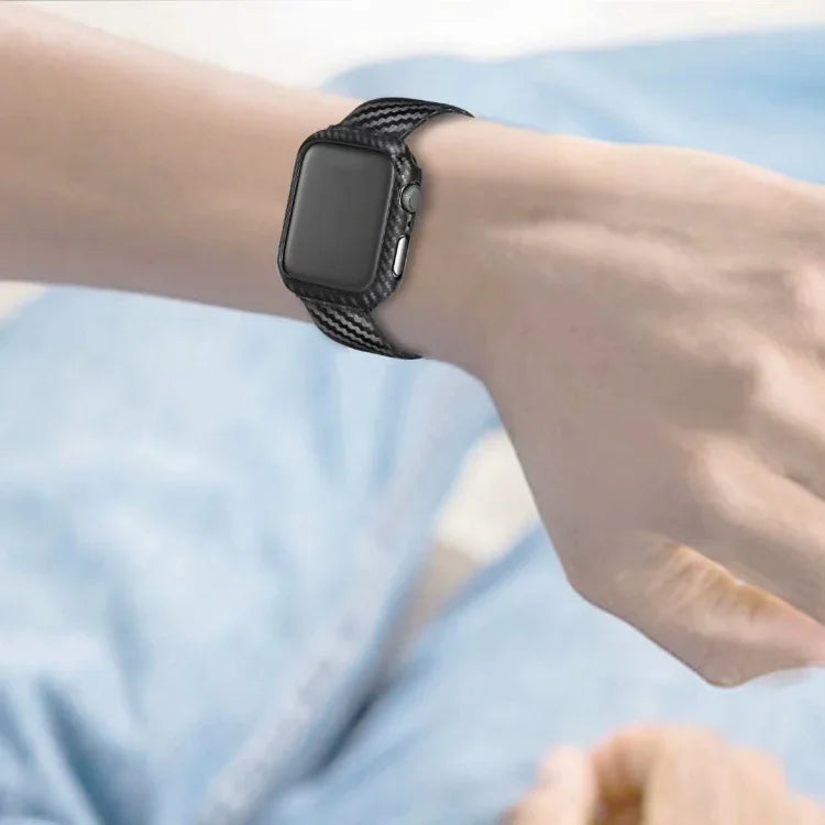 Armband und Rahmen aus echtem Leder und Kohlefaser für Apple Watch Series 3, 2 und 1 (38 mm)