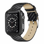 Armband und Rahmen aus echtem Leder und Kohlefaser für Apple Watch Series 3, 2 und 1 (42 mm)