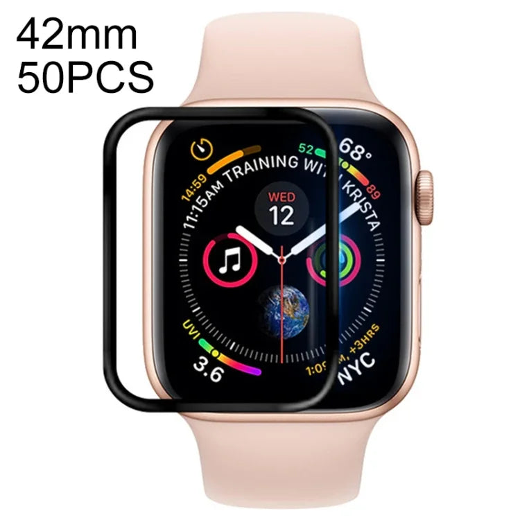 50 Stück weiche PET-Schutzfolie für Apple Watch Series 3 / 2 / 1 (42 mm) – Vollflächiger Displayschutz