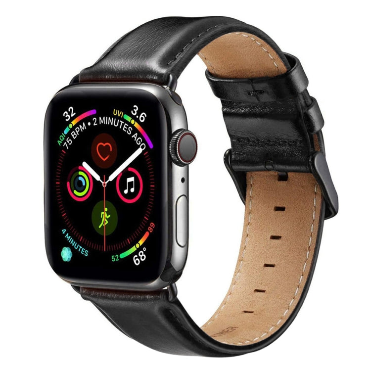 Schwarzes Lederarmband mit Dornschließe für Apple Watch Ultra 49 mm &amp; Watch Ultra 2 49 mm / Series 10 46 mm / 9 &amp; 8 &amp; 7 45 mm / SE 3 &amp; SE 2 &amp; 6 &amp; SE &amp; 5 &amp; 4 44 mm / 3 &amp; 2 &amp; 1 42 mm