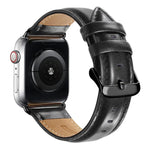 Schwarzes Lederarmband mit Dornschließe für Apple Watch Ultra 49 mm &amp; Watch Ultra 2 49 mm / Series 10 46 mm / 9 &amp; 8 &amp; 7 45 mm / SE 3 &amp; SE 2 &amp; 6 &amp; SE &amp; 5 &amp; 4 44 mm / 3 &amp; 2 &amp; 1 42 mm
