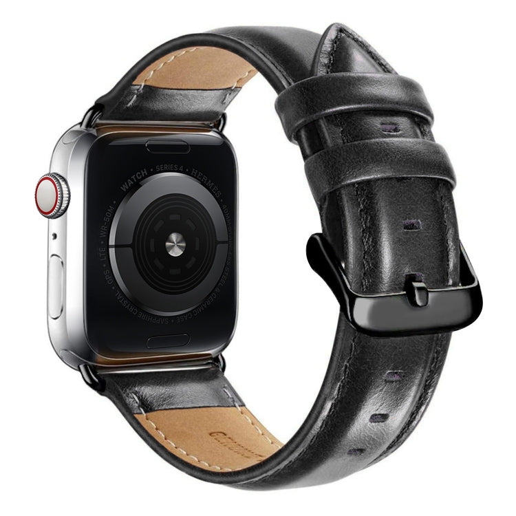 Schwarzes Lederarmband mit Dornschließe für Apple Watch Ultra 49 mm &amp; Watch Ultra 2 49 mm / Series 10 46 mm / 9 &amp; 8 &amp; 7 45 mm / SE 3 &amp; SE 2 &amp; 6 &amp; SE &amp; 5 &amp; 4 44 mm / 3 &amp; 2 &amp; 1 42 mm