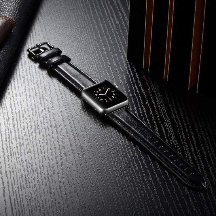 Schwarzes Lederarmband mit Dornschließe für Apple Watch Ultra 49 mm &amp; Watch Ultra 2 49 mm / Series 10 46 mm / 9 &amp; 8 &amp; 7 45 mm / SE 3 &amp; SE 2 &amp; 6 &amp; SE &amp; 5 &amp; 4 44 mm / 3 &amp; 2 &amp; 1 42 mm