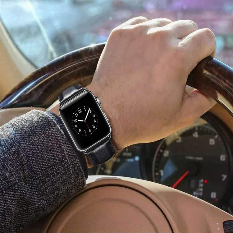 Schwarzes Lederarmband mit Dornschließe für Apple Watch Ultra 49 mm &amp; Watch Ultra 2 49 mm / Series 10 46 mm / 9 &amp; 8 &amp; 7 45 mm / SE 3 &amp; SE 2 &amp; 6 &amp; SE &amp; 5 &amp; 4 44 mm / 3 &amp; 2 &amp; 1 42 mm