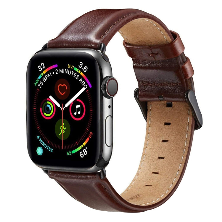 Schwarzes Lederarmband mit Dornschließe für Apple Watch Ultra 49 mm &amp; Watch Ultra 2 49 mm / Series 10 46 mm / 9 &amp; 8 &amp; 7 45 mm / SE 3 &amp; SE 2 &amp; 6 &amp; SE &amp; 5 &amp; 4 44 mm / 3 &amp; 2 &amp; 1 42 mm