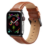 Schwarzes Lederarmband mit Dornschließe für Apple Watch Ultra 49 mm &amp; Watch Ultra 2 49 mm / Series 10 46 mm / 9 &amp; 8 &amp; 7 45 mm / SE 3 &amp; SE 2 &amp; 6 &amp; SE &amp; 5 &amp; 4 44 mm / 3 &amp; 2 &amp; 1 42 mm