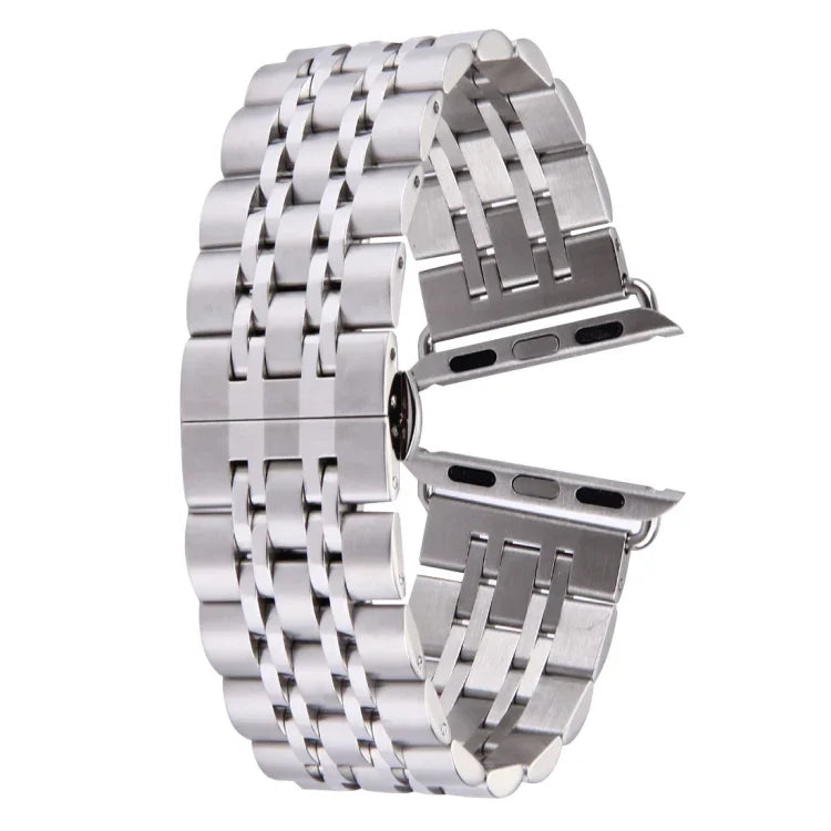 20 mm Damen-Armband mit verdeckter Faltschließe, 7 Perlen, Edelstahl, für Apple Watch 38 mm (Silber/Gold), 20 mm Damen