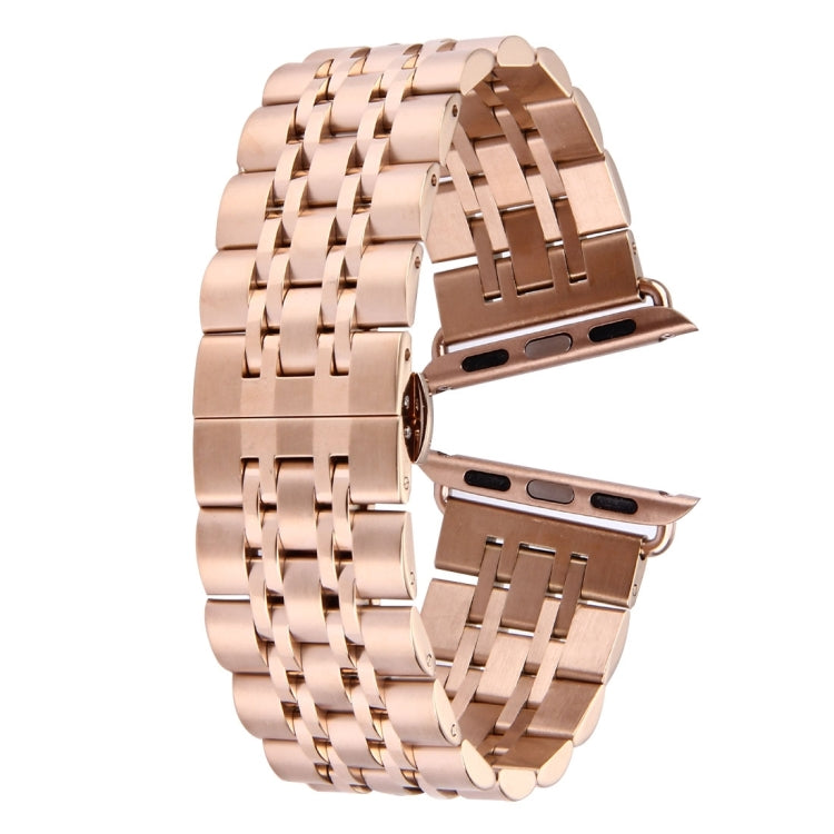 Versteckte Schmetterlingsschließe, 7-Perlen-Edelstahlarmband für Apple Watch 42 mm (Silber/Gold), 20 mm Damen