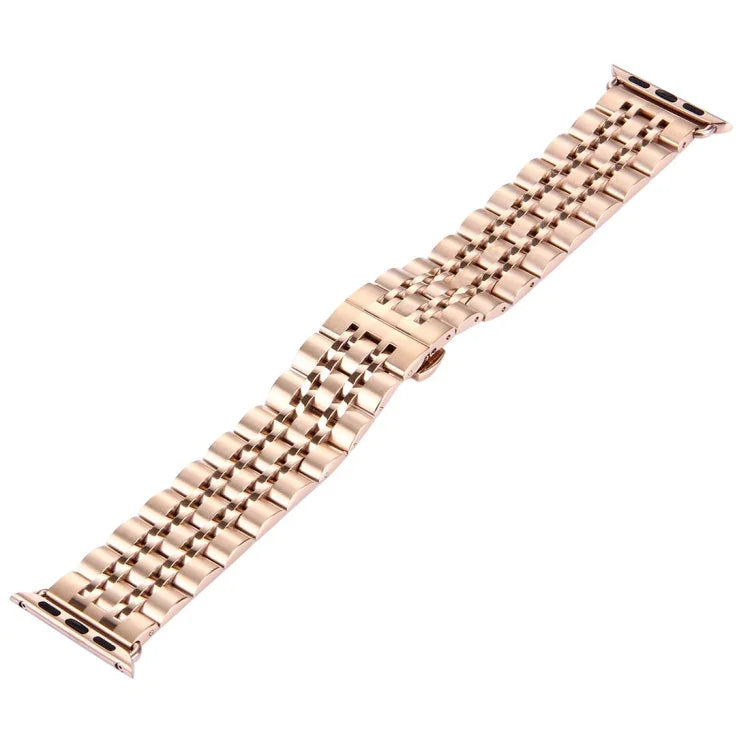 Versteckte Schmetterlingsschließe, 7-Perlen-Edelstahlarmband für Apple Watch 42 mm (Silber/Gold), 20 mm Damen