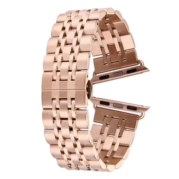 Versteckte Schmetterlingsschließe, 7-Perlen-Edelstahlarmband für Apple Watch 42 mm (Silber/Gold), 20 mm Damen