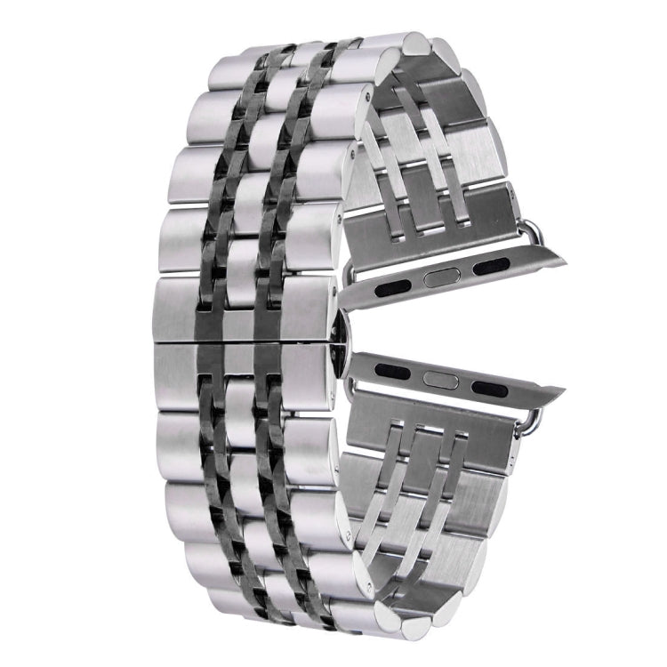 Versteckte Schmetterlingsschließe, 7-Perlen-Edelstahlarmband für Apple Watch 42 mm (Silber/Gold), 20 mm Damen