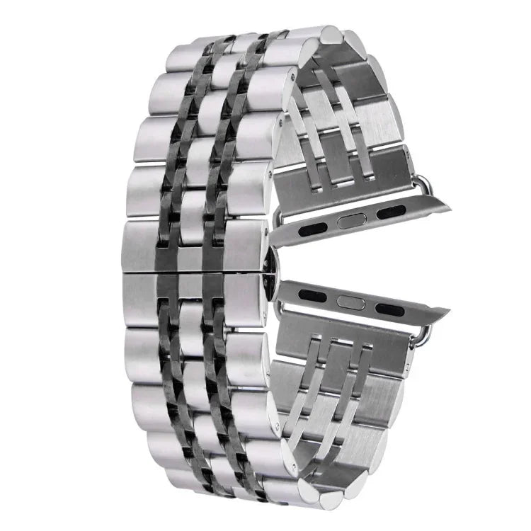 Versteckte Schmetterlingsschließe, 7-Perlen-Edelstahlarmband für Apple Watch 42 mm (Silber/Gold), 20 mm Damen