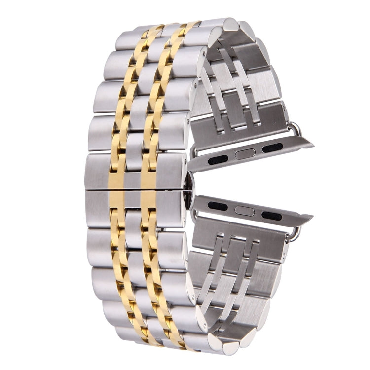 Versteckte Schmetterlingsschließe, 7-Perlen-Edelstahlarmband für Apple Watch 42 mm (Silber/Gold), 20 mm Damen