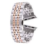 Versteckte Schmetterlingsschließe, 7-Perlen-Edelstahlarmband für Apple Watch 42 mm (Silber/Gold), 20 mm Damen