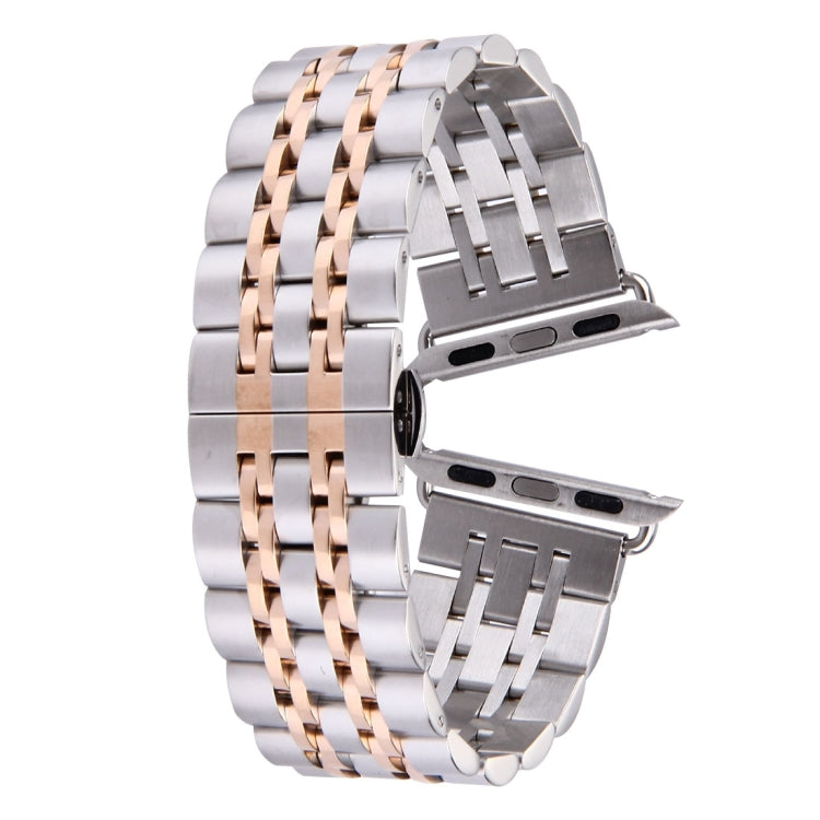 Versteckte Schmetterlingsschließe, 7-Perlen-Edelstahlarmband für Apple Watch 42 mm (Silber/Gold), 20 mm Damen