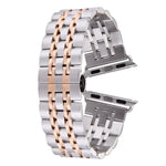 Versteckte Schmetterlingsschließe, 7-Perlen-Edelstahlarmband für Apple Watch 42 mm (Silber/Gold), 20 mm Damen