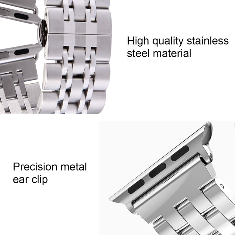 Versteckte Schmetterlingsschließe, 7-Perlen-Edelstahlarmband für Apple Watch 42 mm (Silber/Gold), 20 mm Damen