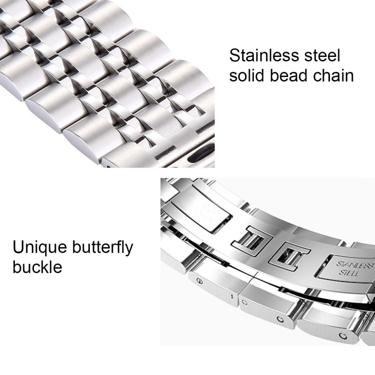 Versteckte Schmetterlingsschließe, 7-Perlen-Edelstahlarmband für Apple Watch 42 mm (Silber/Gold), 20 mm Damen