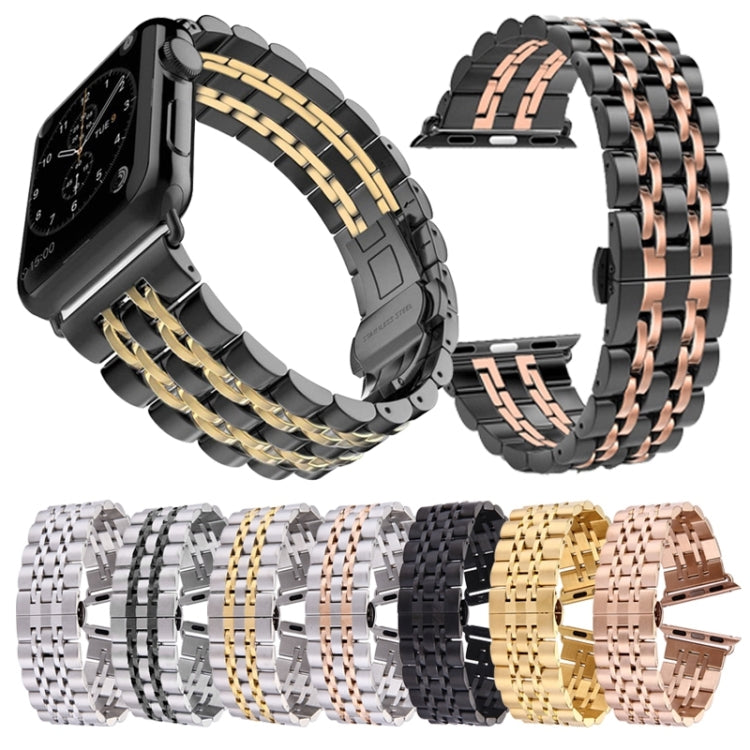 Versteckte Schmetterlingsschließe, 7-Perlen-Edelstahlarmband für Apple Watch 42 mm (Silber/Gold), 20 mm Damen