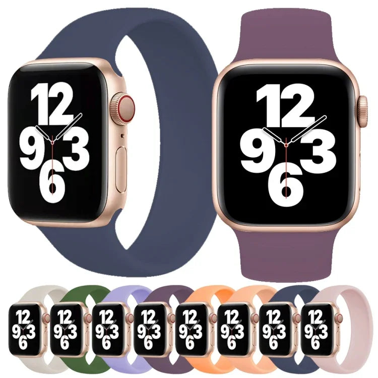 Für Apple Watch Series 10 42 mm / 9 &amp; 8 &amp; 7 41 mm / SE 3 &amp; SE 2 &amp; 6 &amp; SE 5 &amp; 4 40 mm / 3 &amp; 2 &amp; 1 38 mm, einfarbiges, elastisches Silikonarmband, Größe: S 130 mm