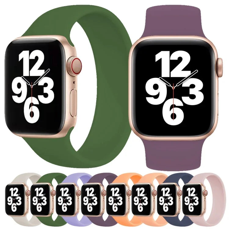 Für Apple Watch Series 10 42 mm / 9 &amp; 8 &amp; 7 41 mm / SE 3 &amp; SE 2 &amp; 6 &amp; SE 5 &amp; 4 40 mm / 3 &amp; 2 &amp; 1 38 mm, einfarbiges, elastisches Silikonarmband, Größe: M 143 mm