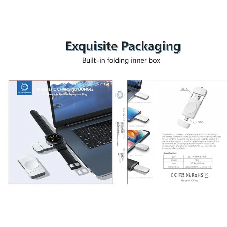 U8S USB-/Typ-C Magnetisches Schnellladegerät für Samsung Watch 3/4, 4 Classic, Active 1/2