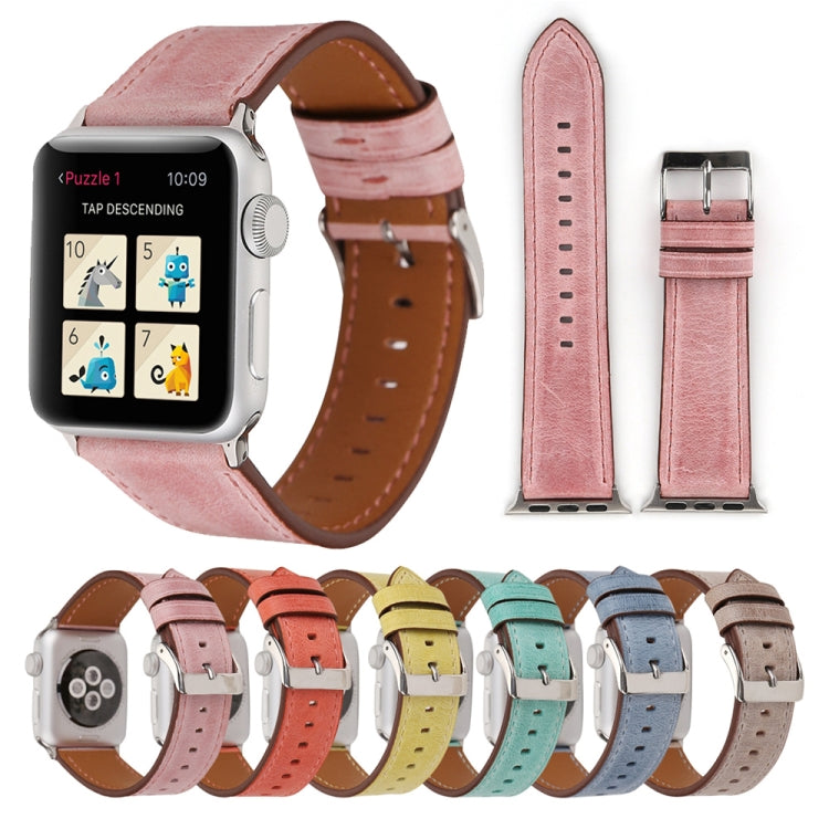 Für Apple Watch Series 10 42 mm / 9 &amp; 8 &amp; 7 41 mm / SE 3 &amp; SE 2 &amp; 6 &amp; SE 5 &amp; 4 40 mm / 3 &amp; 2 &amp; 1 38 mm: Armband aus echtem Leder im frischen Stil, 38 mm