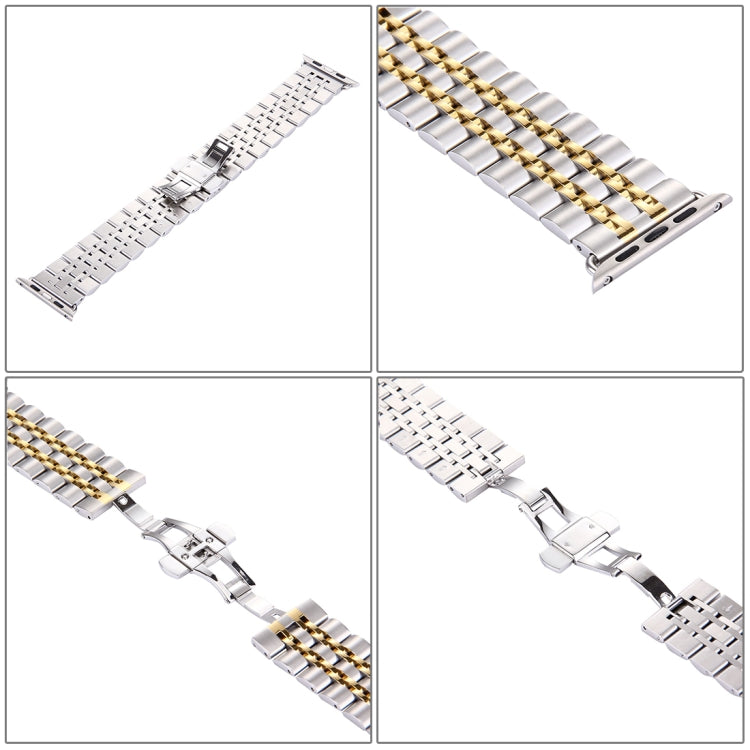 22 mm Herren-Armband mit verdeckter Faltschließe, 7 Perlen, Edelstahl, passend für Apple Watch 38 mm, 22 mm Herren