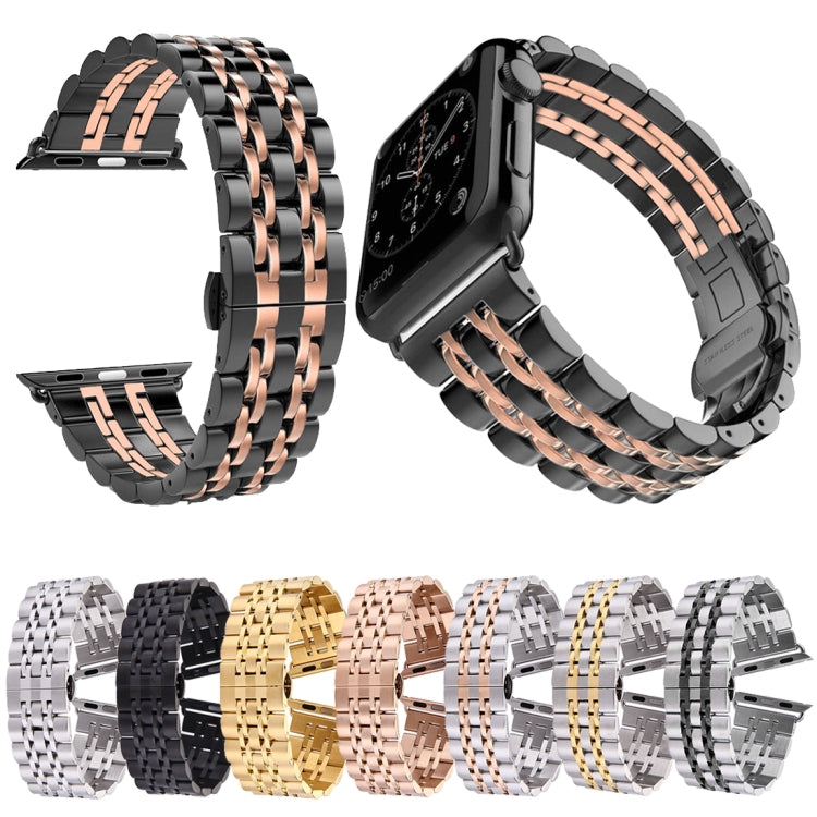 22 mm Herren-Armband mit verdeckter Faltschließe, 7 Perlen, Edelstahl, passend für Apple Watch 38 mm, 22 mm Herren