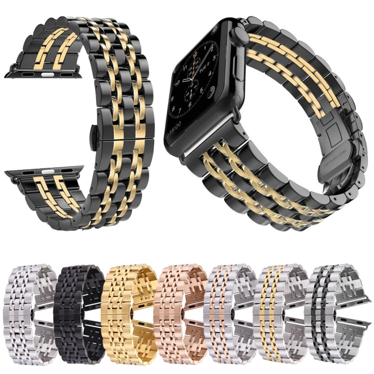 22 mm Herren-Armband mit verdeckter Faltschließe, 7 Perlen, Edelstahl, passend für Apple Watch 42 mm, 22 mm Herren